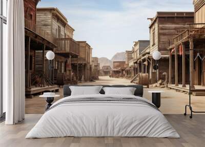 empty street in an old wild west town with wooden buildings Wall mural