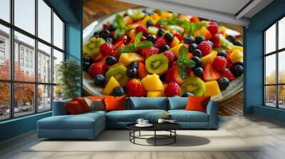 Fresh homemade vegetable and fruit salad served in plate Wall mural