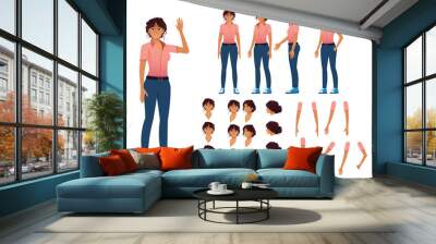 Full character kit of a woman with multiple angles and emotional expressions ready for animation Wall mural