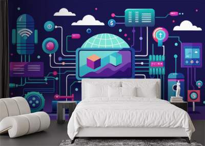 Futuristic Abstract Electronic Circuit Connection technology Background. High Tech Computer with Science and Technology. Vector Illustration Wall mural