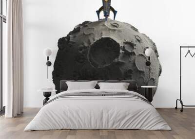 glossy metallic vintage rocket landed on surface of the moon. on transparent background. high quality 3d render  Wall mural