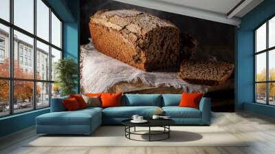 Gray rye bread on a rustic table Wall mural