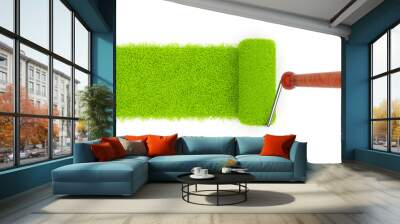 green paint of grass. roller isolated on white background. 3d il Wall mural