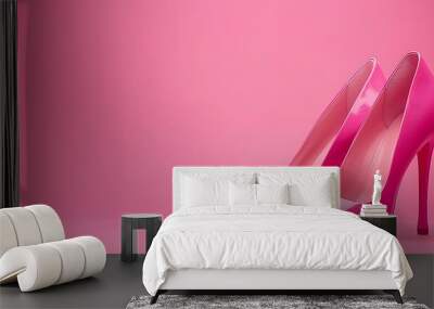 High heel shoes isolated on pink background Wall mural