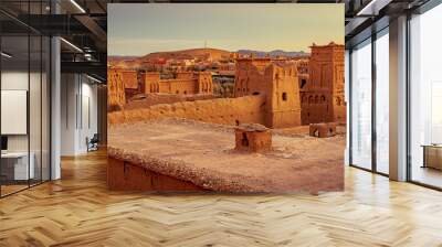 Historical town made entirely of clay in Ait Benhaddou, Morocco Wall mural