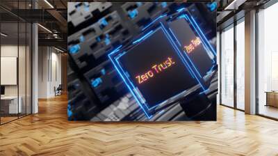 inscription zero trust on the technological design. Network connection concept. Zero trust security model. Secure network. 3D rendering. Wall mural