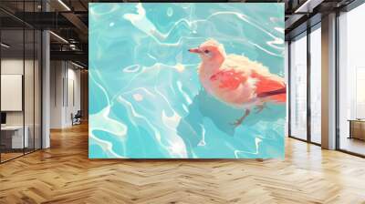 Bird in swimming pool with water reflection and bokeh light Wall mural