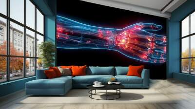 Human hand bones in x-ray view with glowing joints Wall mural