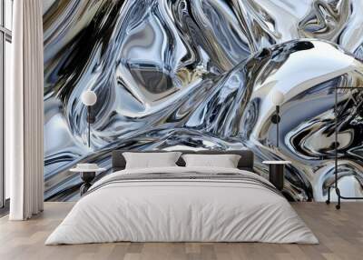 Metal chrome liquid background abstract texture with waves Wall mural