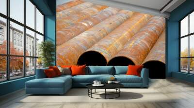 Large metal pipes on the road Wall mural