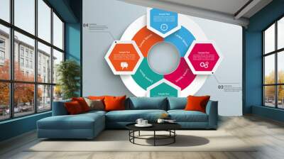 Big Circle Colored Infographic 4 Hexagons Wall mural