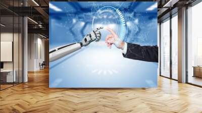 Businessman Robot Hands Connection HUD Network Wall mural