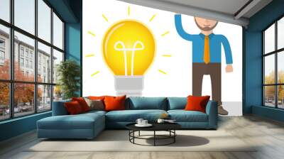 Cartoon Old Businessman Bulb Idea Wall mural