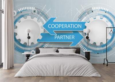 Futuristic 2 Gears Circuit Board Partner Cooperation Wall mural