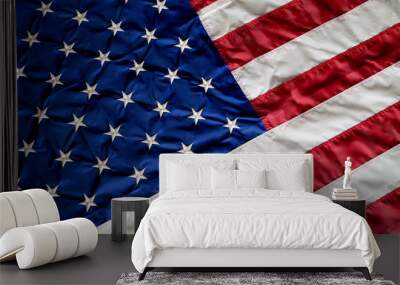 Crumpled, vintage American flag. Real photo. Wall mural