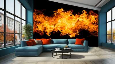 fire flames - isolated on black background Wall mural