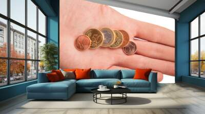 handful of euro coins in hand Wall mural