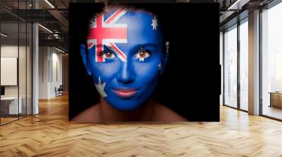 portrait of a woman with the flag of the australia Wall mural