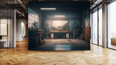 mechanic's workshop, created by a neural network, Generative AI technology Wall mural