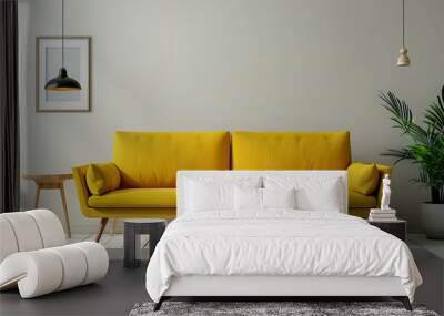 Midcentury modern interior design with yellow sofa and decoration wall Wall mural