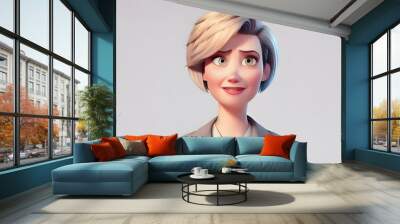 Middle aged beautiful business woman standing over isolated grey background with natural face and confident smile. Cartoon style. Generative AI Wall mural