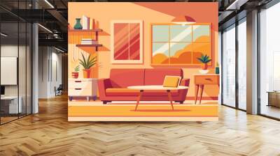 Minimal modern home design with warm furniture colors, poster frame mockup on bright interior background, 3d render Wall mural