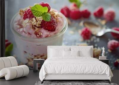 Oats food jar oatmeal mousse dessert food and drink food drink porridge breakfast antioxidant berry breakfast Wall mural