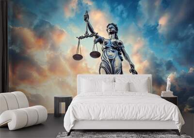 Lady Justice. Statue of Justice against the sky. Legal and legal concept.  Wall mural