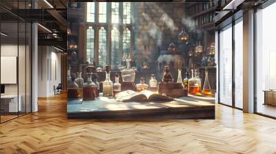 Old book with magic potion in old laboratory Wall mural