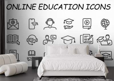 Online education set of web icons in line style. Learning icons for web and mobile app. E-learning, video tutorial, knowledge, study, school, university, webinar, online education. Vector illustration Wall mural