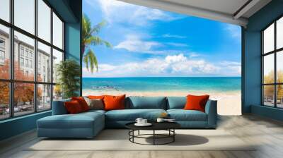 panorama of tropical beach with coconut palm trees Wall mural