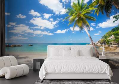 tropical beach with cocnut palm tree Wall mural