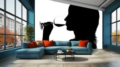 Silhouette of the woman drinking red wine Wall mural