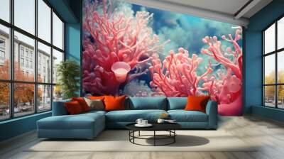 Pink coral reef in the ocean - Generative AI Wall mural