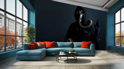 post-apocalyptic world, concept. a gloomy servant of the devil cult in a black hood Wall mural