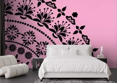 black floral quadrant on pink Wall mural