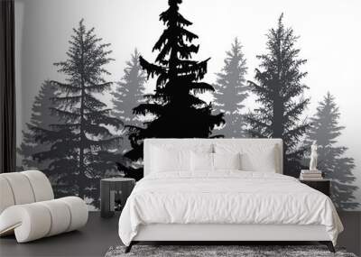 fir trees forest isolated on white Wall mural