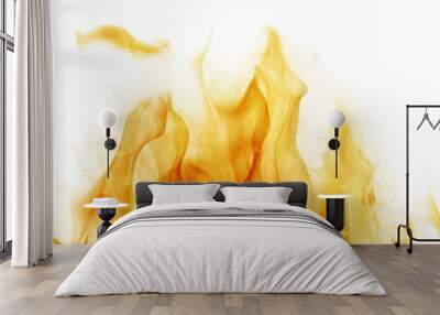 orange hot flame sparks in smoke isolated on white Wall mural