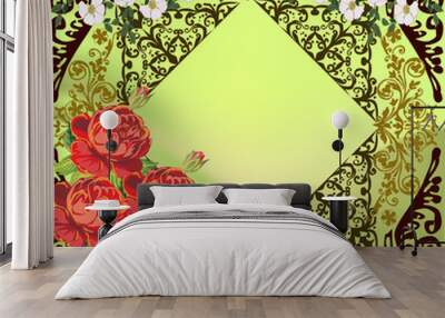 red and white flowers on green decoration Wall mural