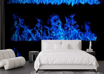 set of three blue flame strips on black Wall mural