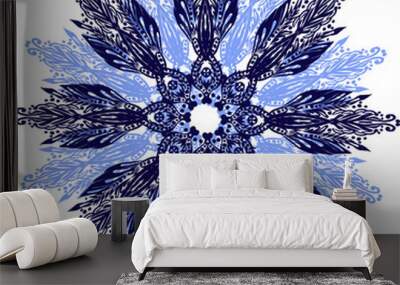 single blue decorated snowflake on white Wall mural