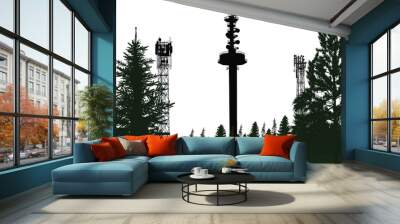 three electric towers in forest isolated on white Wall mural