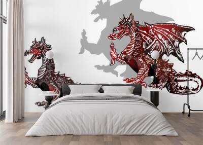 two  black and red dragons Wall mural