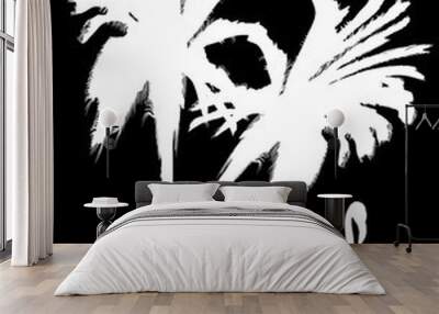 two flamingo under palm trees silhouettes isolated on black Wall mural