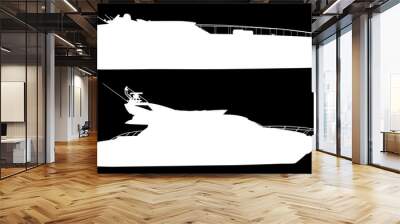 two modern yachts silhouettes isolated on black background Wall mural