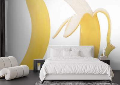 two yellow bananas isolated on white Wall mural