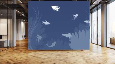 underwater blue landscape with fishes Wall mural