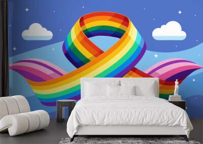 Rainbow pride ribbon. LGBT, LGBTQ Gay pride flag wave. Happy pride month. Vector illustration Wall mural