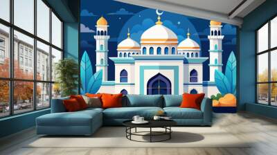 Ramadan Kareem. White traditional Islamic mosque with Islamic ornament pattern. Vector illustration Wall mural