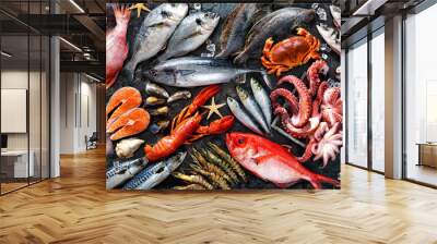 Assortment of fresh fish and seafood Wall mural